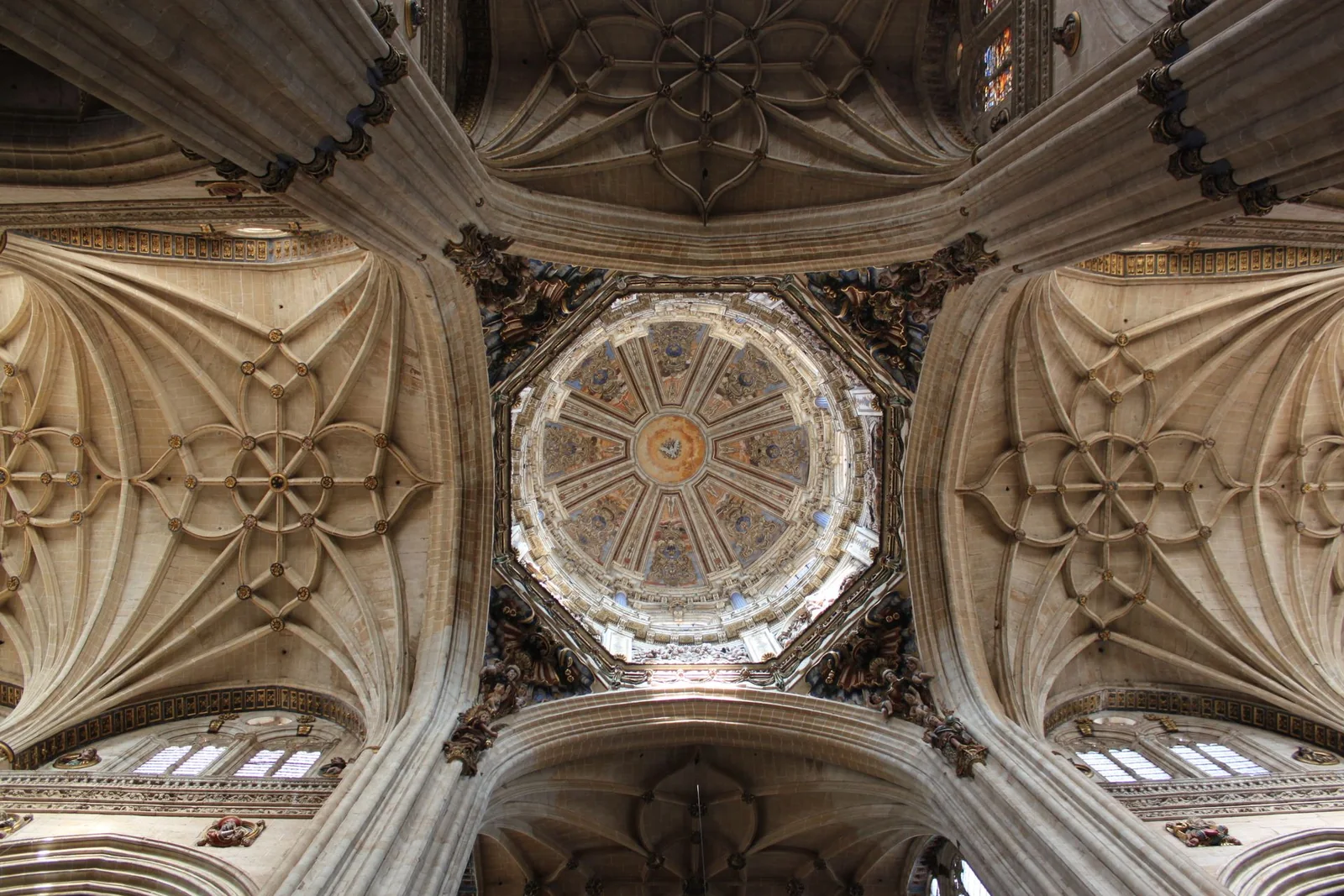 Ornate European cathedral dome and vaulted ceiling